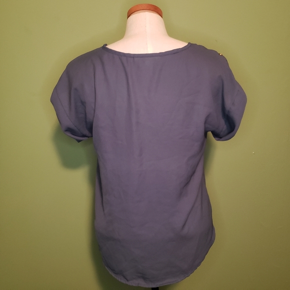 Light Navy Blue Chiffon Top M - Picture 2 of 3